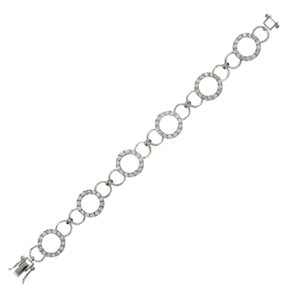 Picture of CZ Circle Round Link Chain Bracelet Rhodium Plated