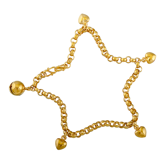 Picture of Minimalist Heart Anklet Gold Plated with Bell for Kids