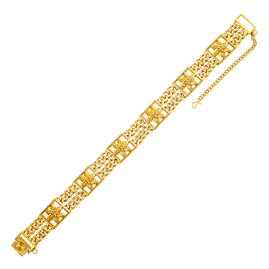 Picture of Square Flower Double Link Chain Bracelet Gold Plated (16.5cm)