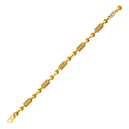 Picture of Mixed CZ Bamboo and Ball Chain Bracelet Gold Plated (Bola Buluh CZ)