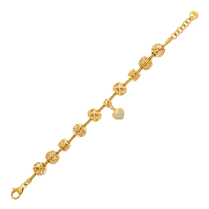 Picture of CZ Heart Bracelet Gold Plated with Textured Flower Beads