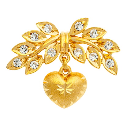 Picture of Dangle Heart Brooch Gold Plated with Laurel Leaves