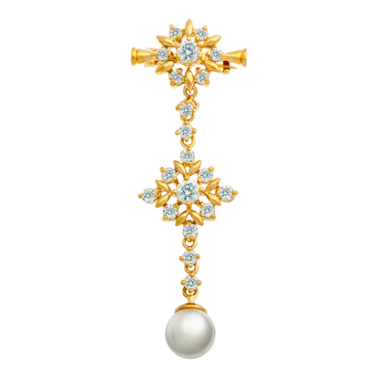 Picture of Mini Star Brooch Gold Plated with Dangle White Pearl