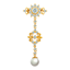 Picture of Mini Flower Brooch Gold Plated with Dangle White Pearl