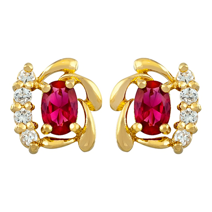 Picture of Red CZ Swirl Flower Stud Earrings Gold Plated