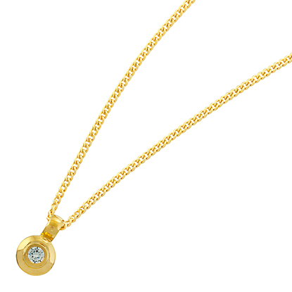Picture of CZ Bezel Round Pendant Necklace Gold Plated