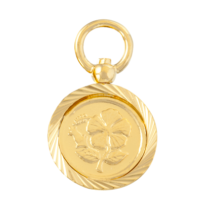 Picture of Mini Vintage Hibiscus Medallion Coin Pendant Gold Plated
