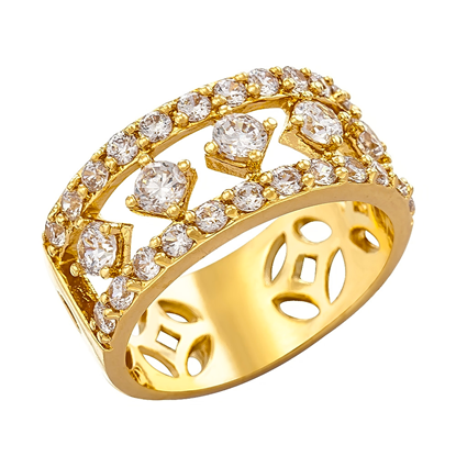 Picture of Vintage Open Layer CZ Wide Ring Band Gold Plated