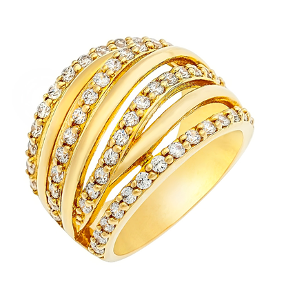 Picture of CZ Layered Wide Multi Row Ring Gold Plated