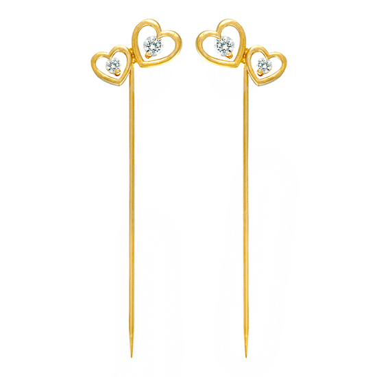 Picture of Double Hearts Hijab Scarf Pins Gold Plated