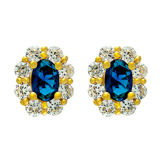 Picture of Blue CZ Classic Halo Stud Earrings Gold Plated