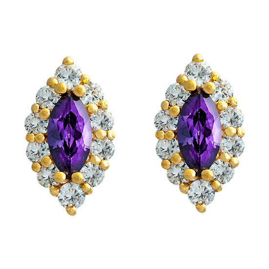 Picture of Marquise Cut Purple CZ Stud Earrings Gold Plated