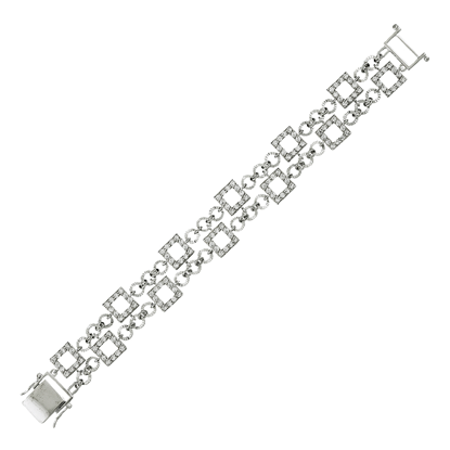 Picture of Modern Geometric Square and Circle Link Bracelet Rhodium Plated (16.5cm)