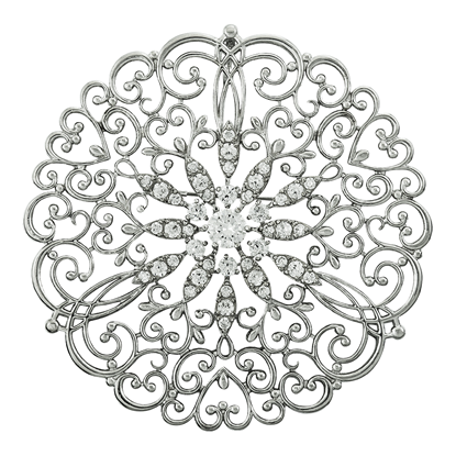 Picture of Round Flower Filigree Brooch Rhodium Plated