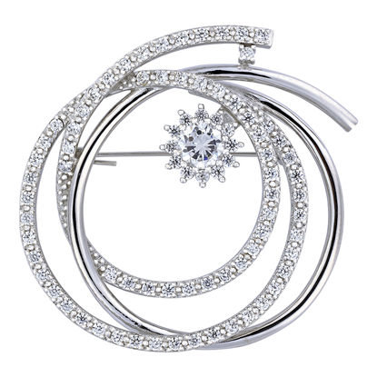 Picture of Large Interlocking CIrcles Brooch Rhodium Plated