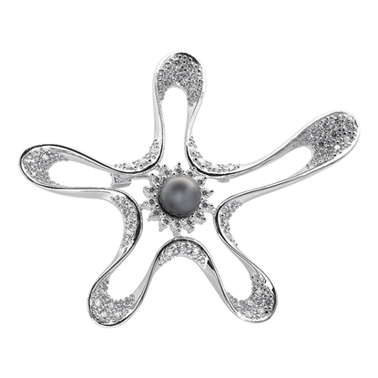 Picture of Large CZ Starfish Brooch Rhodium Plated with Sun Charm