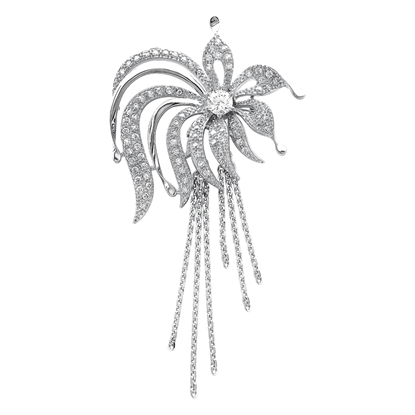 Picture of Large Feather Flower Brooch Rhodium Plated