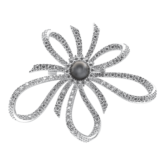 Picture of Large Modern Ribbon Brooch Rhodium Plated