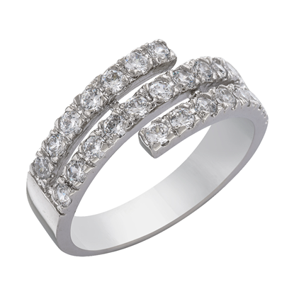 Picture of Triple Row Spiral CZ Bypass Ring Rhodium Plated