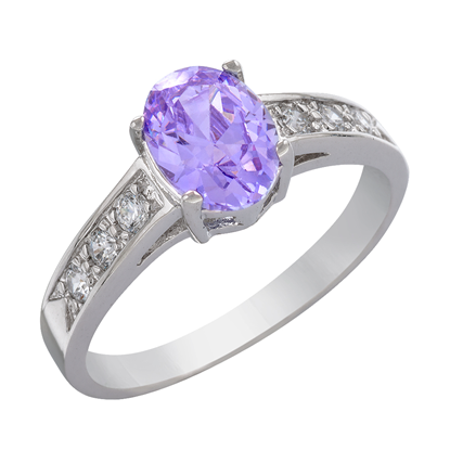 Picture of Classic Promise Engagement Ring Rhodium Plated with Purple CZ