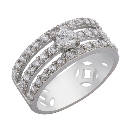 Picture of Triple Layer Solitaire Channel Ring Rhodium Plated