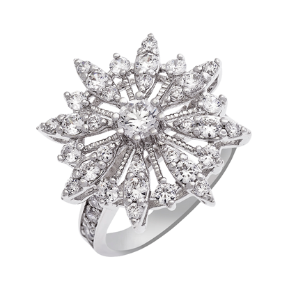 Picture of Dazzling CZ Snowflake Ring Rhodium Plated