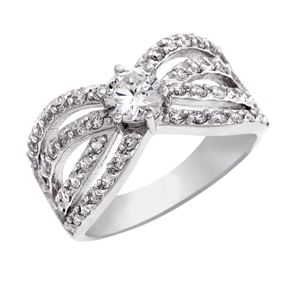 Picture of Multi Row Crossover Solitaire Ring Rhodium Plated