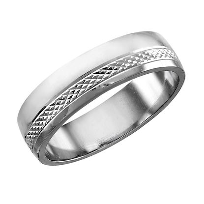 Picture of Bold Classic Half Textured Ring Band Rhodium Plated