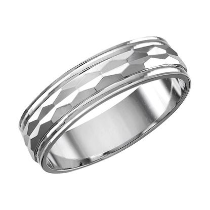 Picture of Thick Textured Ring Band Rhodium Plated