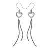 Picture of Open Heart Drop Earrings Rhodium Plated with Dangling Chains