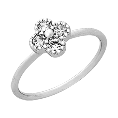 Picture of CZ Lucky Clover Ring Stackable Rhodium Plated