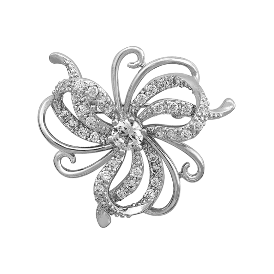 Picture of Small Spiral Bloom Flower Brooch Rhodium Plated
