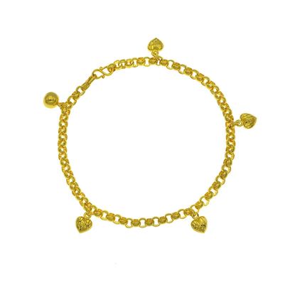 Picture of Textured Heart Anklet Gold Plated with Bell for Kids