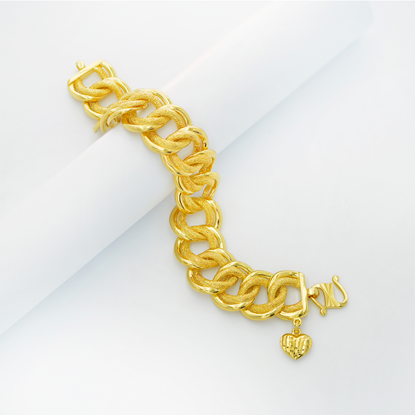 Picture of Thick Double Link Chain Bracelet with Heart Charm Gold Plated (Coco) (16.5cm)