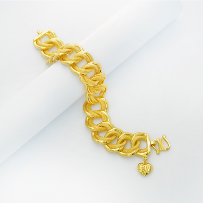 Picture of Thick Double Link Chain Bracelet with Heart Charm Gold Plated