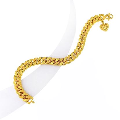 Picture of Thick Cuban Chain Bracelet Gold Plated with Heart Charm (Gajah) (16.5cm)