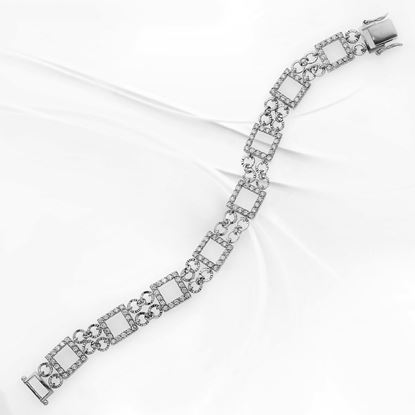 Picture of Modern CZ Square and Circle Link Bracelet Rhodium Plated (16.5cm)