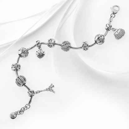 Picture of Love in Paris Charm Bracelet Rhodium Plated Snake Chain (16-16.5cm)