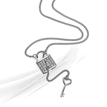 Picture of Love Lock and Key Necklace Rhodium Plated