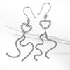 Picture of Open Heart Drop Earrings Rhodium Plated with Dangling Chains