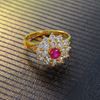 Picture of Red CZ Sunflower Ring Gold Plated