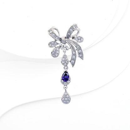 Picture of Small Ribbon Bow Drop Dangle Brooch Rhodium Plated
