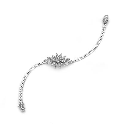 Picture of CZ Blooming Flower Hijab Mask Connector Bracelet Rhodium Plated (17.5-19.5cm)