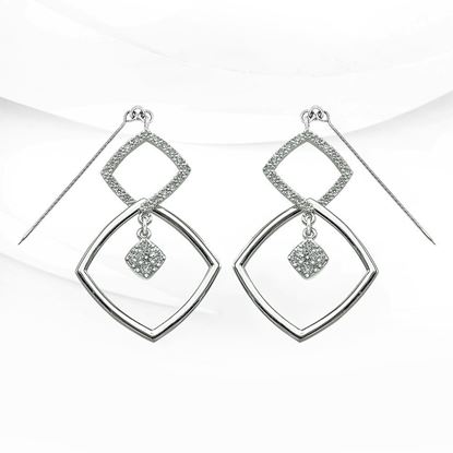 Picture of Triple Geometric Square Hijab Drop Earrings Rhodium Plated