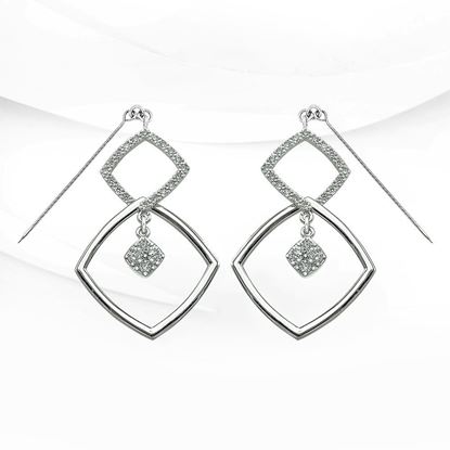 Picture of Triple Square Hijab Drop Earrings Rhodium Plated