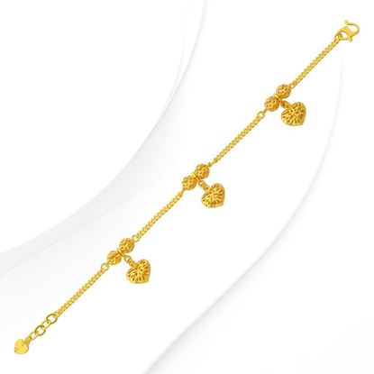 Picture of Dangle Heart Curb Chain Bracelet Gold Plated with Bead Balls (15.5-16.5cm)