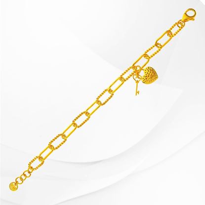 Picture of Heart Lock Key Paperclip Chain Bracelet Gold Plated