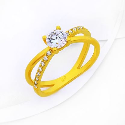 Picture of Classic Criss Cross Solitaire Engagement Ring Gold Plated