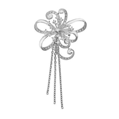 Picture of Large Swirl Blooming Flower Brooch Rhodium Plated