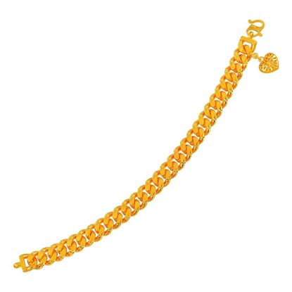Picture of Dangle Heart Thick Cuban Chain Bracelet Gold Plated (19cm)